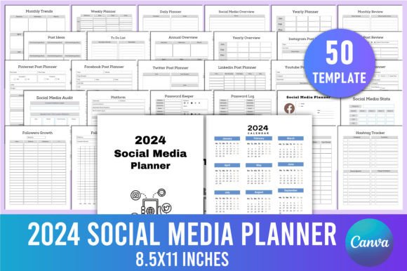 Download Editable 2024 Social Media Planner Canva - Planner Collection