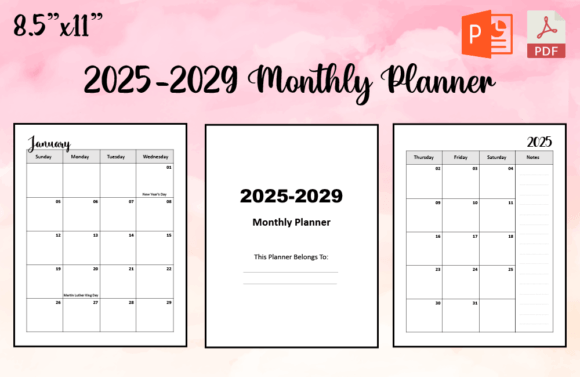 Download 2025-2029 Monthly Planner 5 Years - 5 years Collection