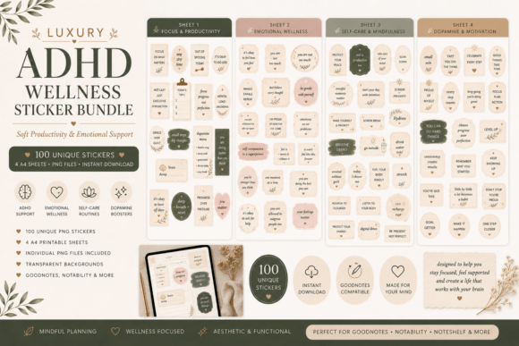 Download Luxury ADHD Planner Sticker Pack - Pack Collection