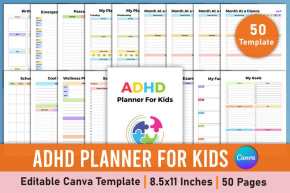 Download Editable ADHD Planner for Kids Canva - Planner Collection